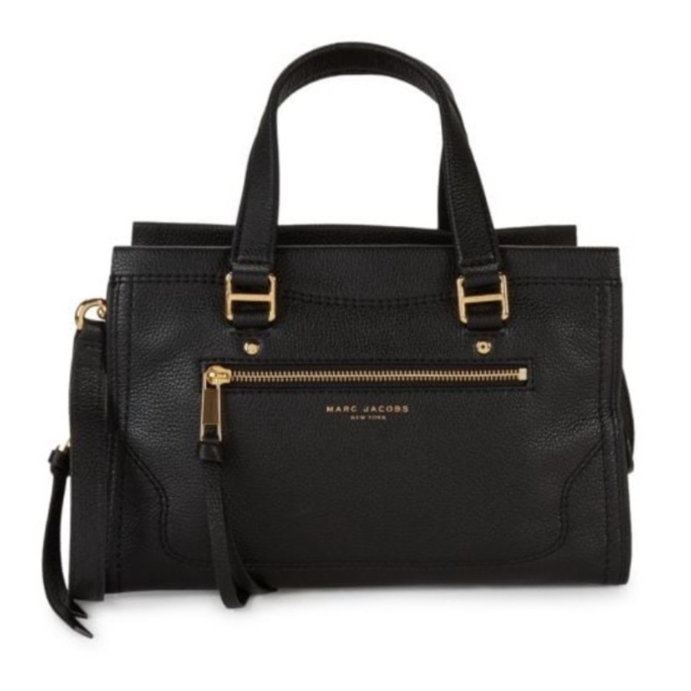 Marc Jacobs Black Leather Satchel with Gold Hardware